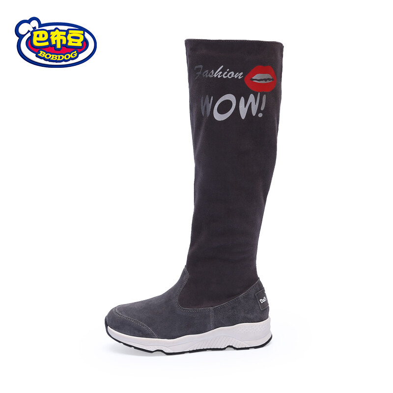 巴布豆 女童靴子 秋冬長靴新款高筒靴加絨冬季鞋女童長靴211575028 灰色 35/內長22cm
