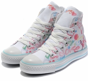 專柜正品匡威女款高幫帆布鞋和平與愛蠟筆涂鴉彩色愛心低幫522297 匡威泉州店 - 斯諾威登手表